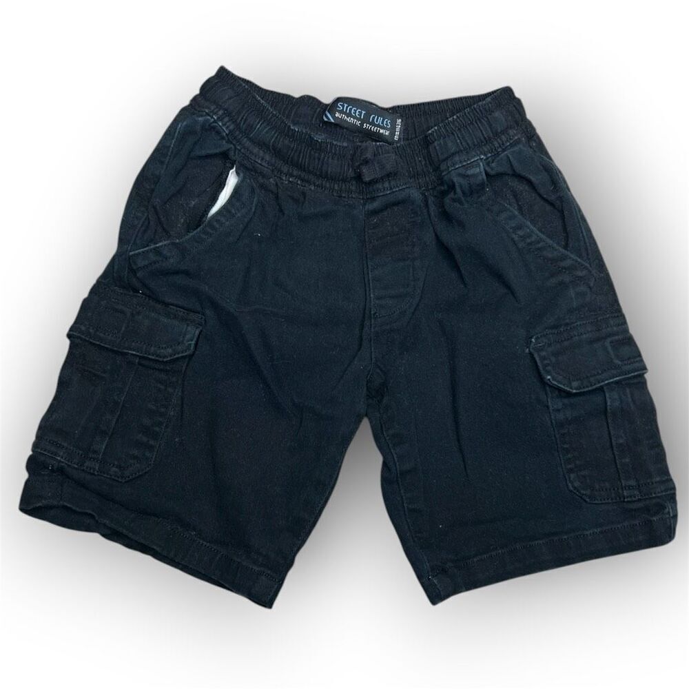 Street Rules Authentic Streetwear Black Cargo Shorts, Elastic Waist, Boys 6